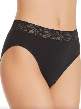 NEW Wacoal Cotton Suede Lace Trim High-Cut Leg Brief Panty 871235 Black